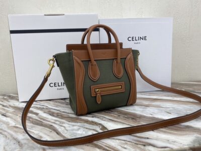 BOLSO LUGGAGE NANO DE TEJIDO Y PIEL CAQUI / TOSTADO CELINE - Imagen 4