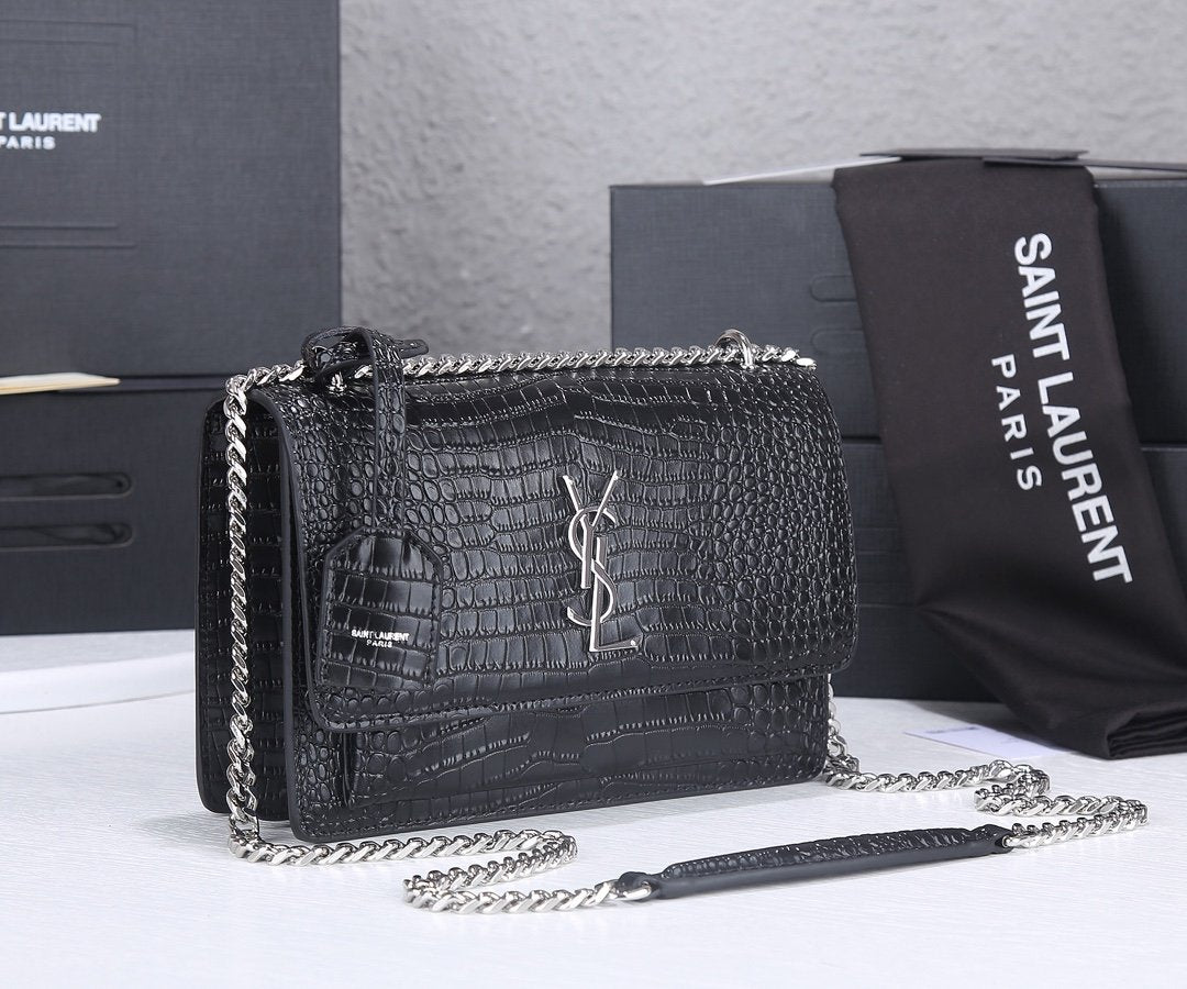 bolso de hombro Sunset con efecto de piel de cocodrilo YSL - Imagen 9