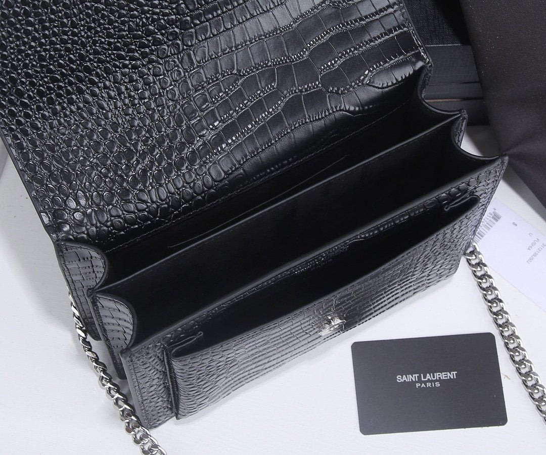 bolso de hombro Sunset con efecto de piel de cocodrilo YSL - Imagen 2