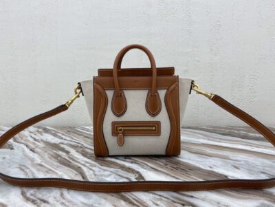 BOLSO LUGGAGE NANO DE TEJIDO Y PIEL NATURAL CELINE