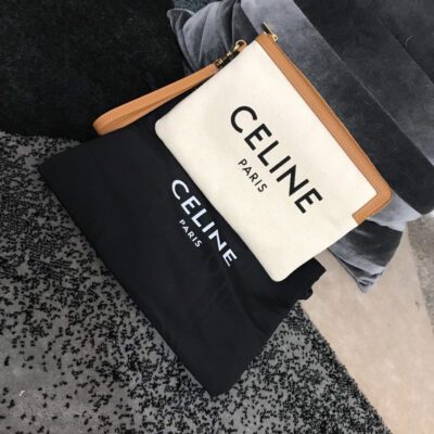 POCHETTE CON CORREA DE TEJIDO CON LOGOTIPO CELINE Y PIEL