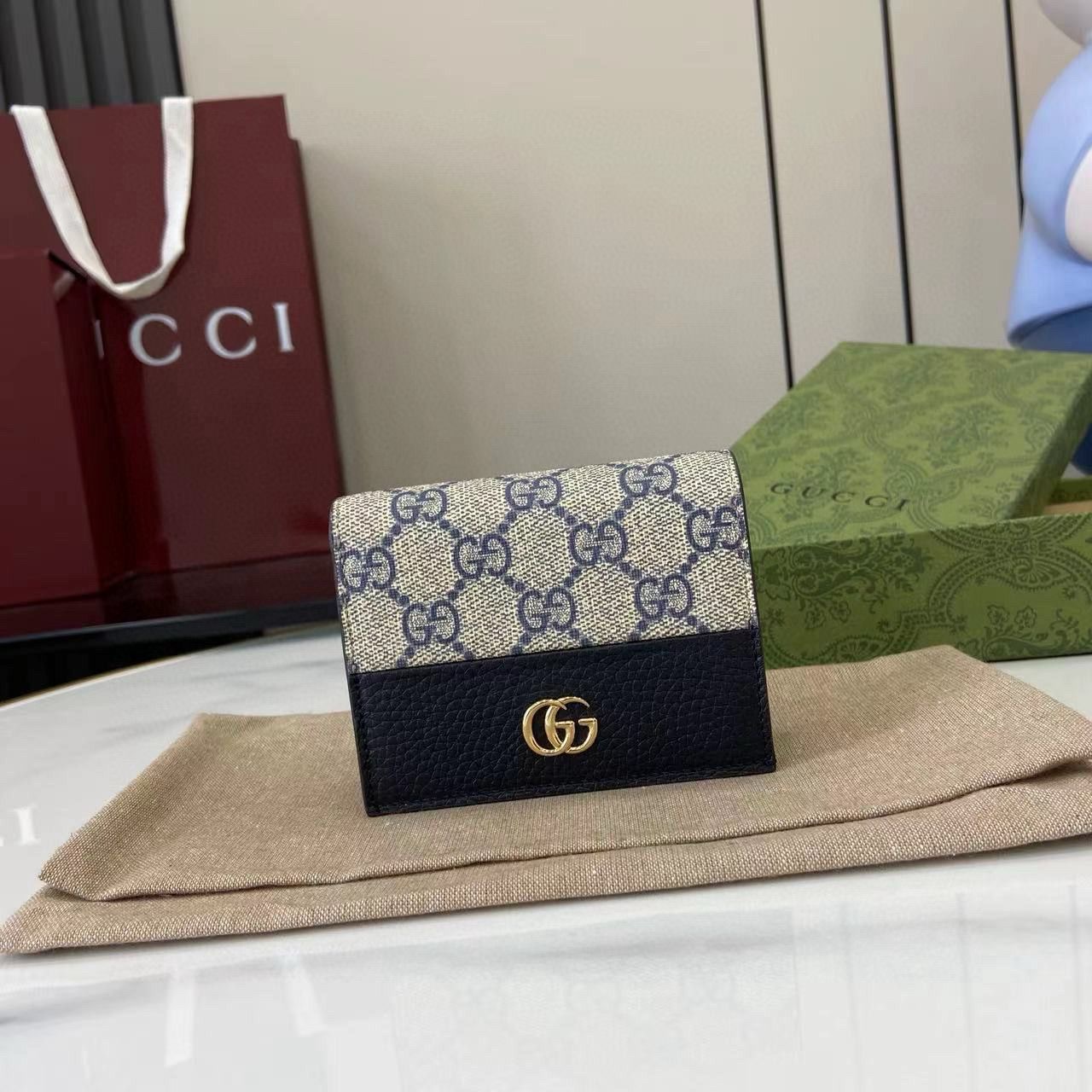 Cartera con tarjetero GG Marmont bicolor Gucci